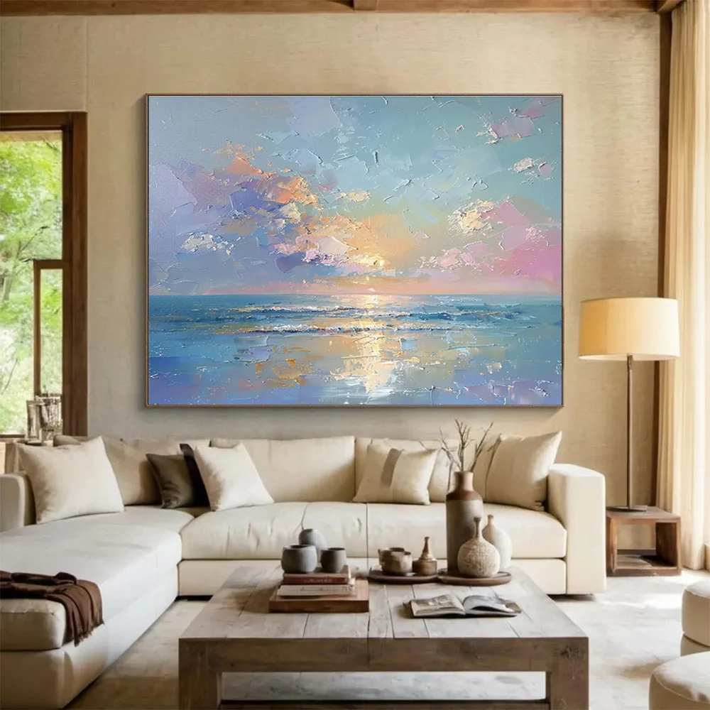 Coastal Hand-painted Handmade Sellers Living Sky Abstract Canvas I72HV